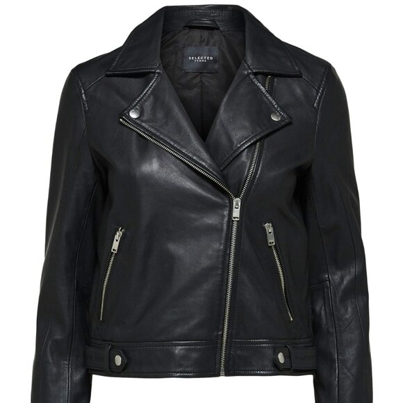 BNWOT Selected black genuine leather moto jacket | size 36 / US 4 - Picture 1 of 7
